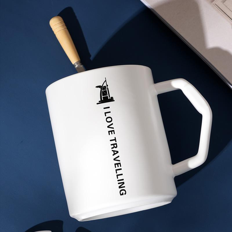 Простой набор английских букв для домашнего обихода, керамическая чашка с крышкой и ложкой, креативная кружка, большая емкость, стакан для воды, небольшой подарок