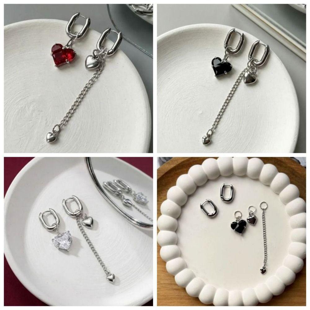 Y2K Asymmetric earrings Tassel Design Long Pendant Earrings Temperament Zircon Hoop Earrings Gift