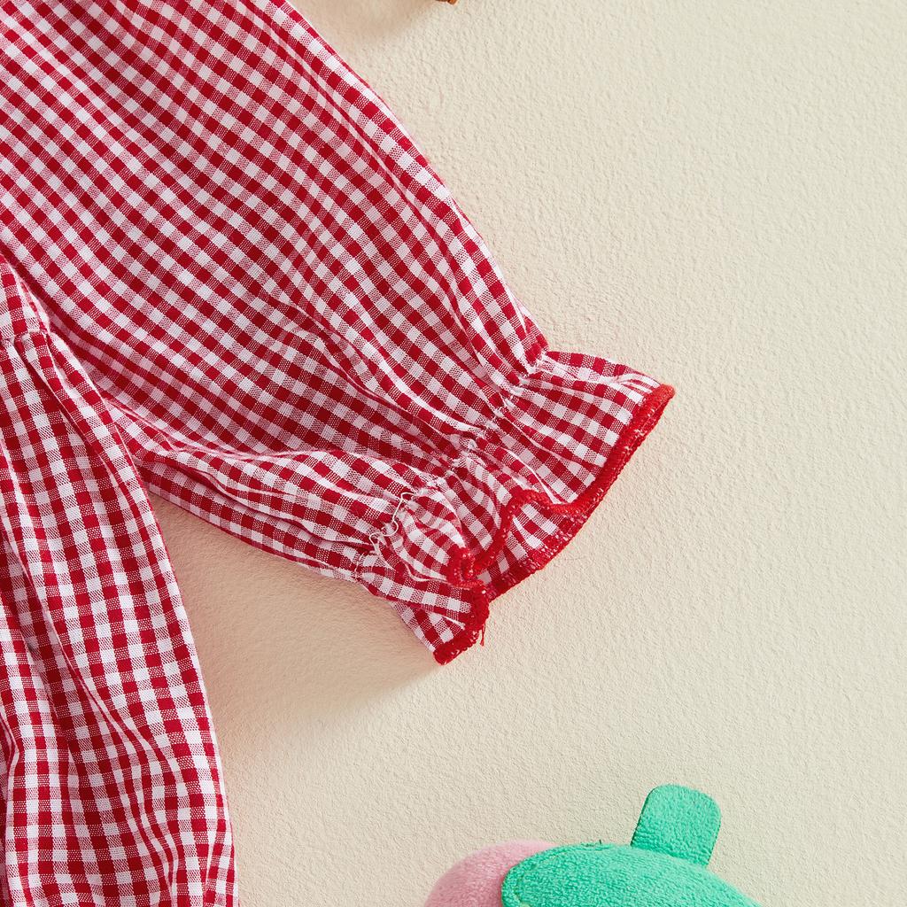 Citgeett Autumn Infant Baby Girl Birthday Outfit Long Sleeve Strawberry Embroidery Plaid Bodysuit Headband Clothes