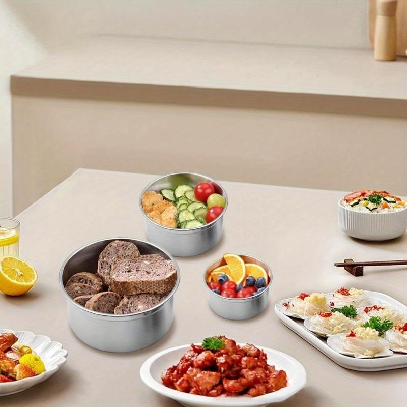 Stainless Steel Food Storage Container Set Sealed Bowl with Cover Round Meal Prep Lunch Bento Box Kitchen Fresh-keeping Bowl