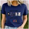 Unisex Polyester Summer Top 'Cat Lover' Print Loose round Neck Short Sleeve Fashionable Tee for Cats Lovers