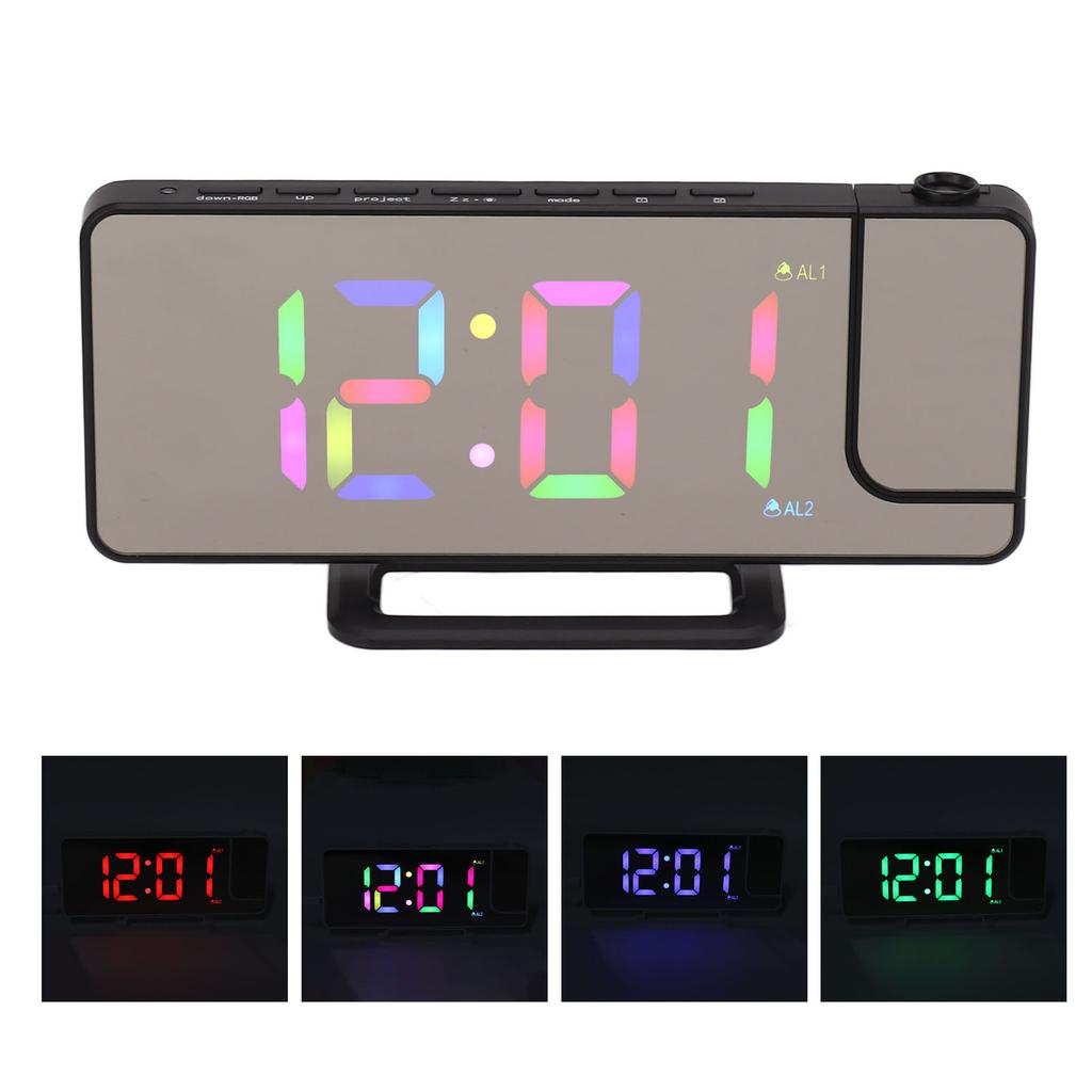 Цифровые часы RGB LED Большой экран Зеркальная проекция Многофункциональные Настольные Электронный будильник Черный