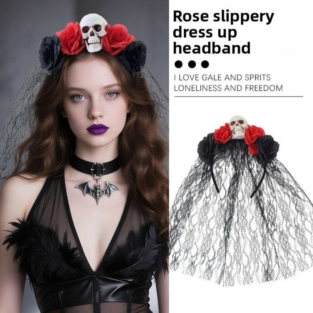 Black Rose Skull Hair Band Lace Cosplay Headdress Funny Halloween Headband Girl