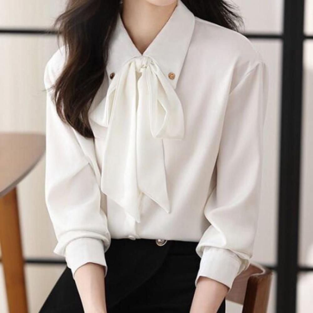 Navava Long Sleeve Collar Shirt Ribbon Neck Luxury Stylish Nb2471