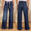 Women's Spring Lace Up Elastic Jeans Straight Leg Wide Leg Pants