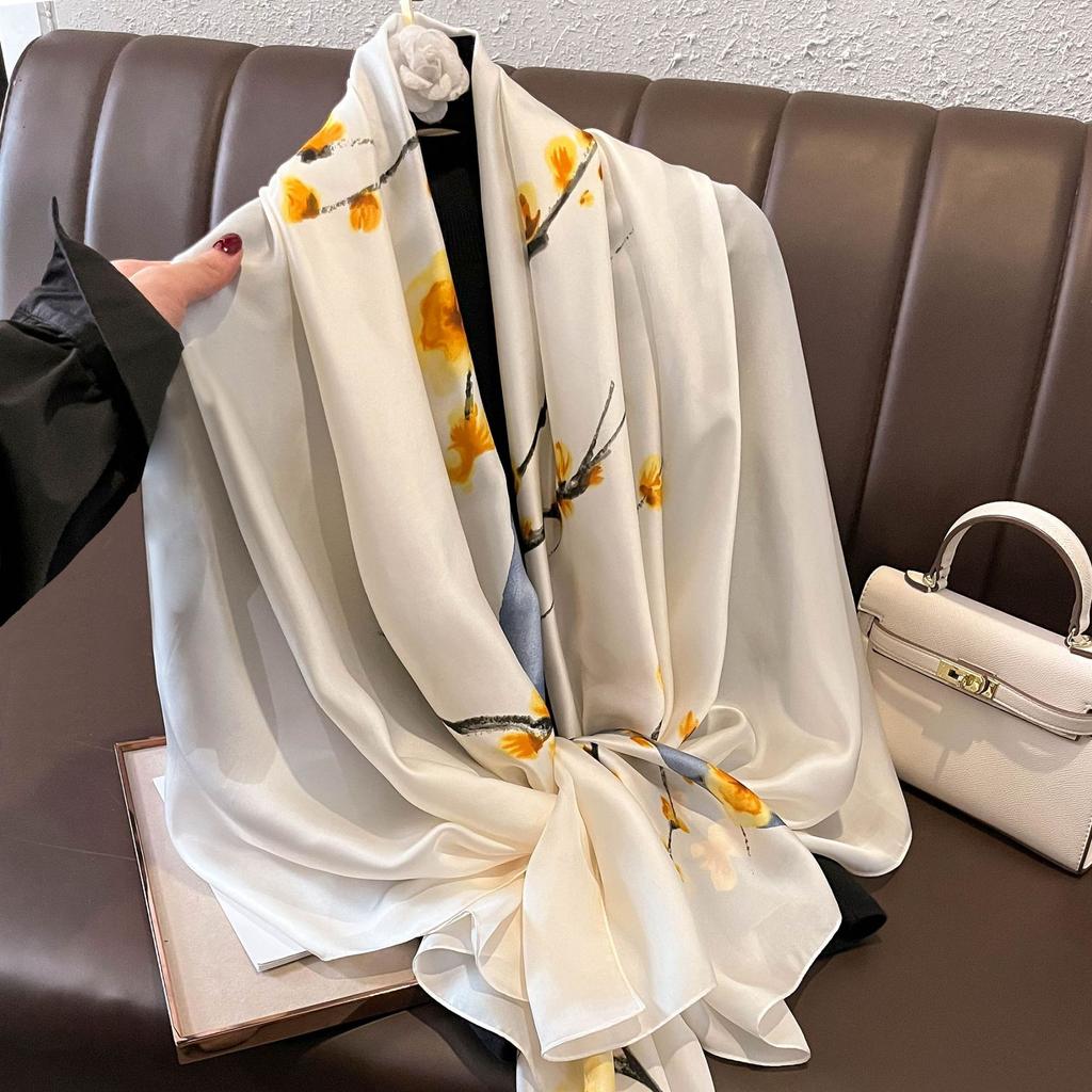 Fashion Silk Scarf Women Shawls Female Cover Flowers for Traveling Sun Protect Sunscreen Beach Scarves Air Conditioning Wraps