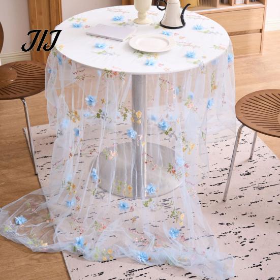 Baby Shower Tablecloth Lace Embroidery Floral Tablecloth, 3D Flower Tulle Sheer Table Cover, Seasonal Photography Backdrop Cloth Colorful for Wedding