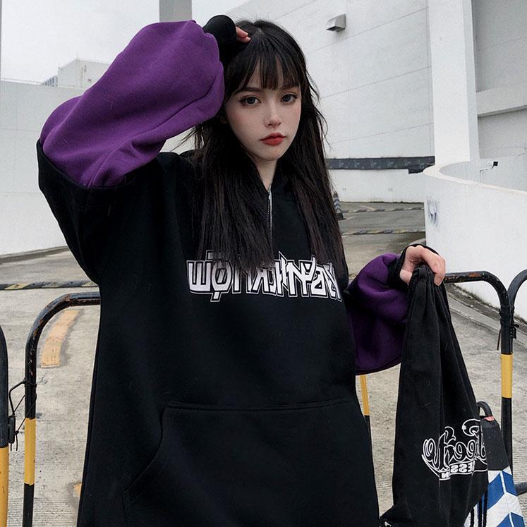 M ~ 4XL Y2K Топ женские толстовки с принтом готические темные толстовки свободный искусственный свитер из двух частей женский осенне-зимний плюс бархатная толстая куртка с капюшоном