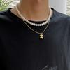 ZAKOL Trendy Bear Imitation Zircon Beaded Pendant Necklaces For Women Men Gold Color Strand Drop Clavicle Chain Choker Zircon
