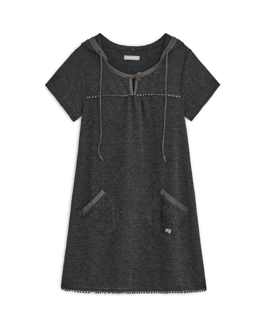 Hug Your Skin Hooded Layered Knit Dress (Charcoal)