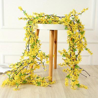 2 шт. шелковые весенние желтые цветы искусственные цветы виноградная лоза искусственные жасминовые лозы поддельные цветы виноградная лоза подвесной плющ для стены свадебная арка украшение дома
