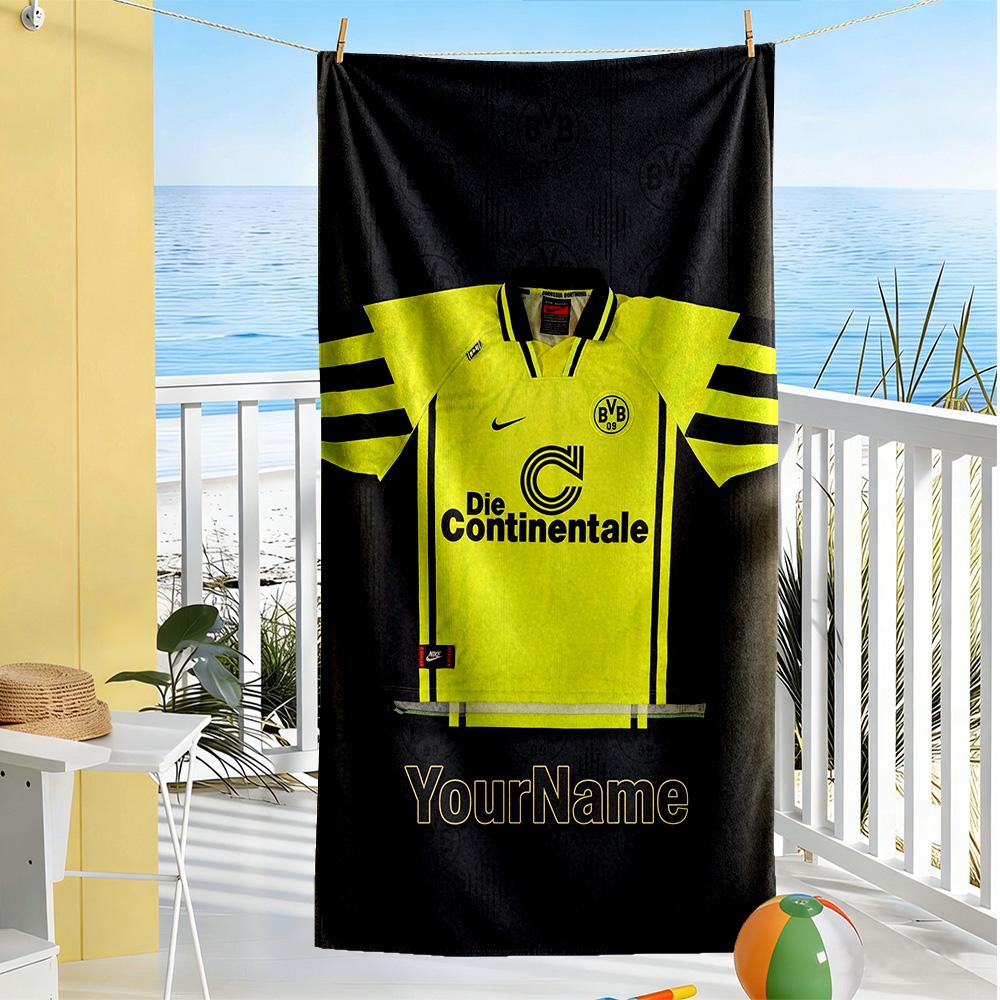 Borussia Dortmund Personalized Text Beach Towel High Absorbency & Quick-Dry Perfect for Traveling Yoga Camping and Swimming