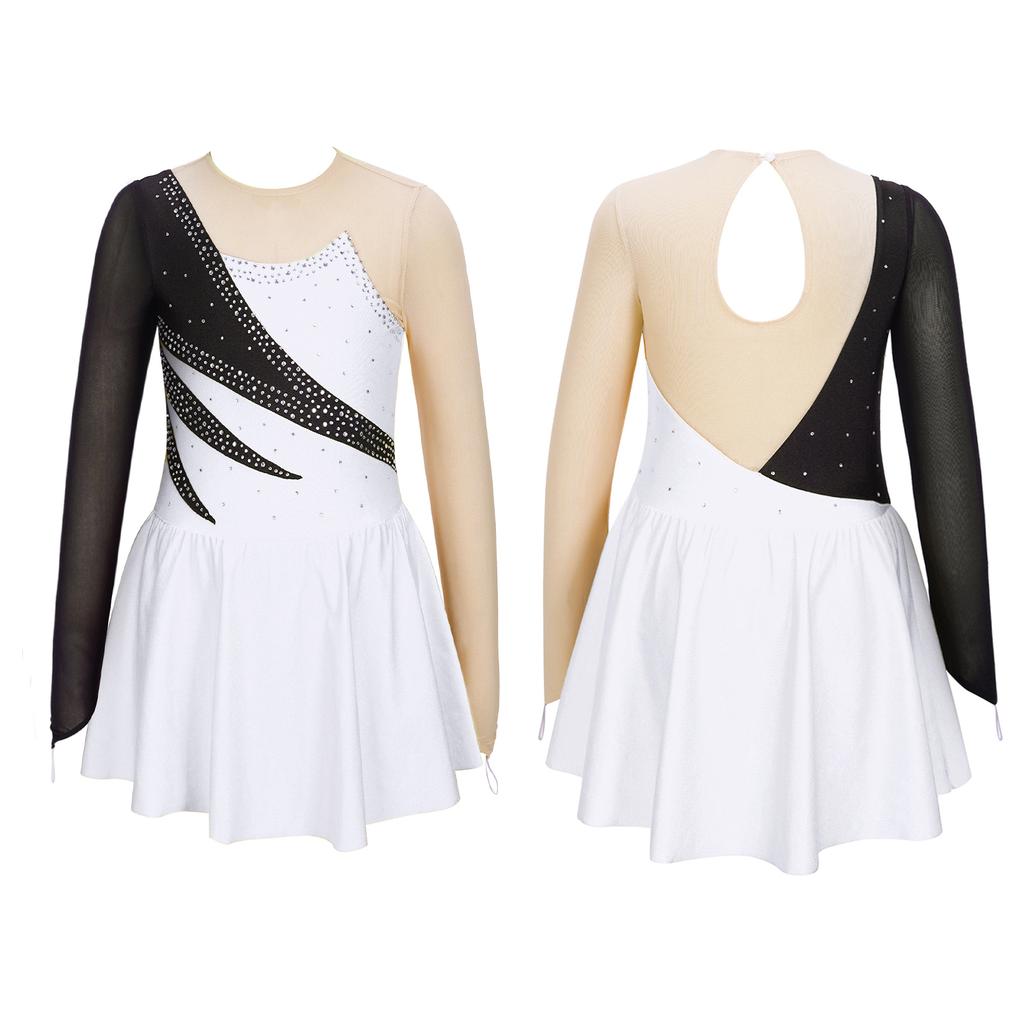 Детские платья для девочек со сверкающими стразами и открытой спиной, гимнастические танцевальные платья для катания на коньках
