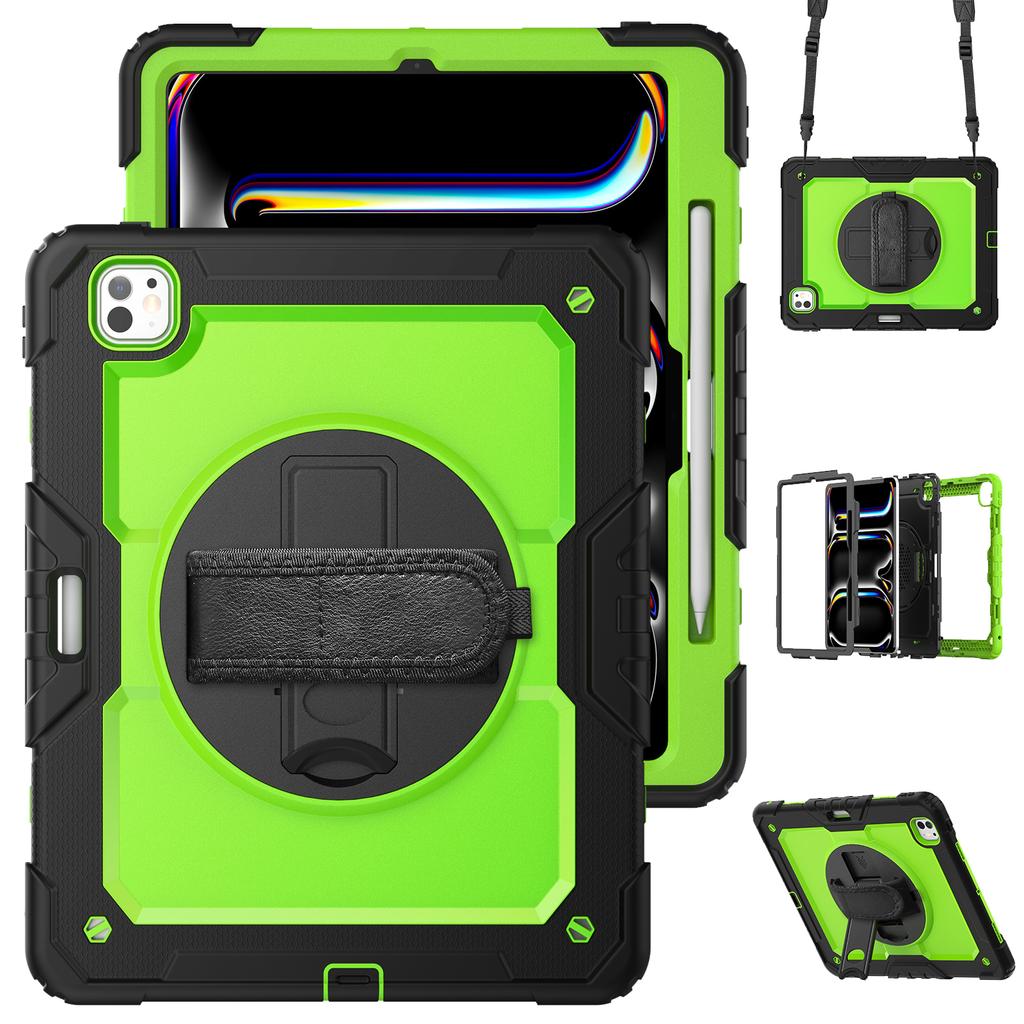 Для iPad Про 13 (2024) Чехол-подставка PC+Силикон для планшета с защитной пленкой для экрана/Ремешком на плечо