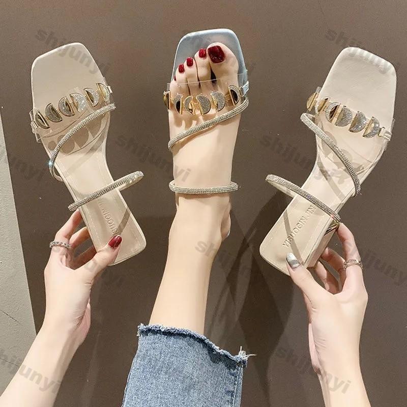 Fashion Women Fashion Rhinestone High Heel Sandals Summer Ladies Sexy Sandals Female Leather Sandals Plus Size 34-40 Zapatos De Mujer