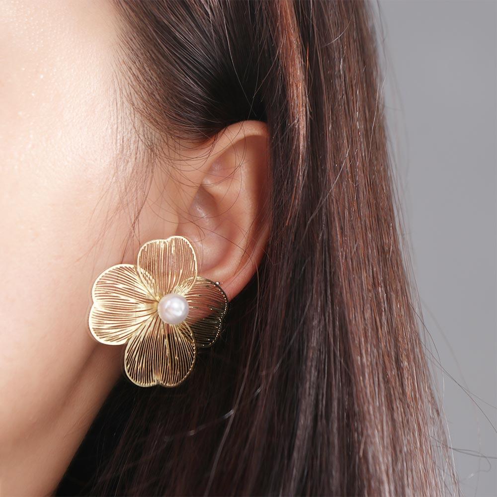Romantic Elegant Hollow Flower Earrings Big Silver Exaggerated Flower Earrings Jewelry Gifts