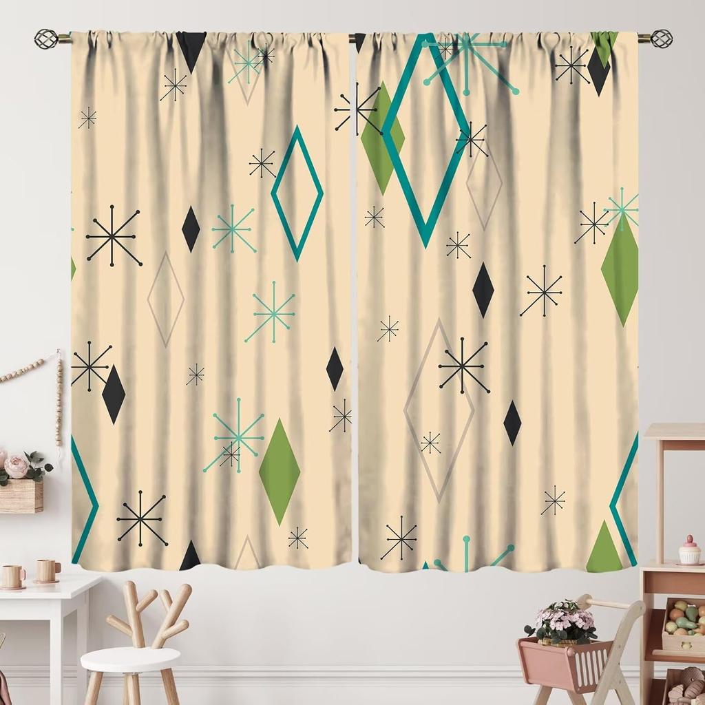 Mid Century Curta Modern Vintage Abstract Geometric Curtain With Rod Pocket For Bedroom Living Room Home Decor Drapes Thermal