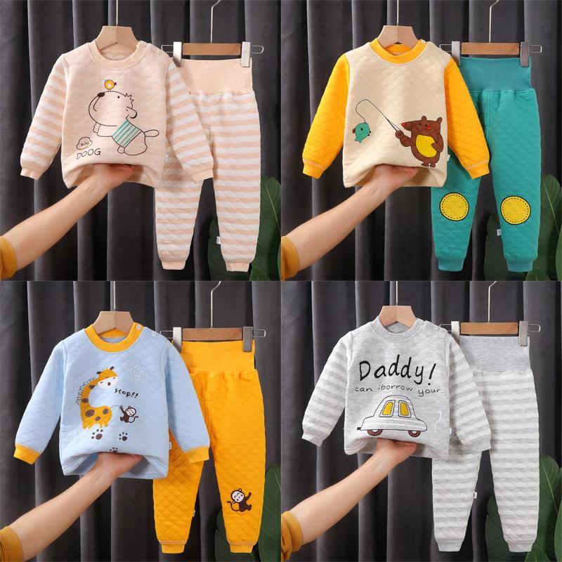 Winter Children's Cotton Warm Pajamas Set Boys and Girls with Fleece Thick Pajamas Set