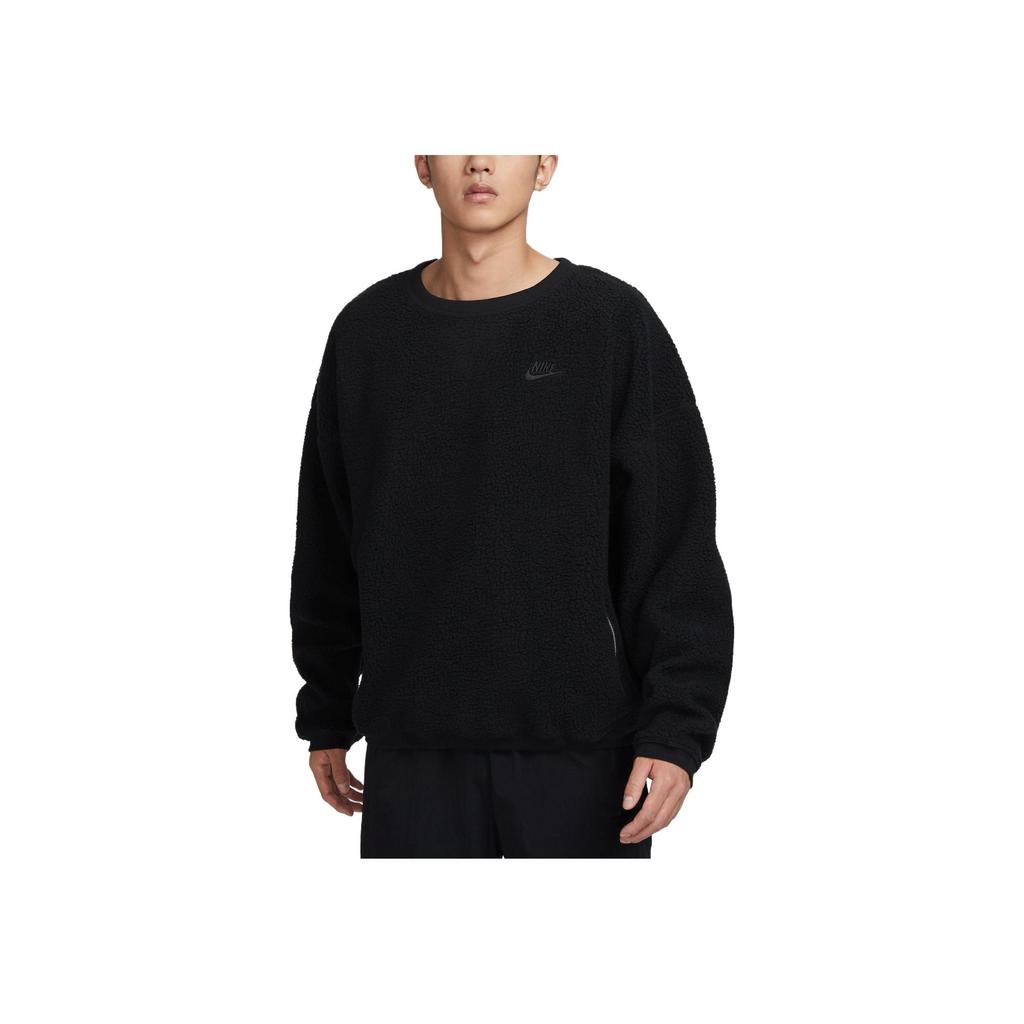 Nike Клубная флисовая однотонная толстовка с круглым вырезом и карманами на молнии, мужские топы, черные FB8379-010