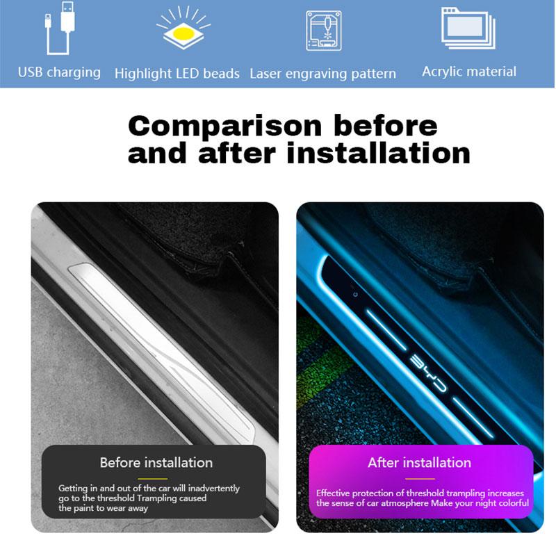Customized Car Door Sill Light Threshold Lamp Logo Projector Lamp Power Moving LED Welcome Plate Pedal Light Protect Car Doors