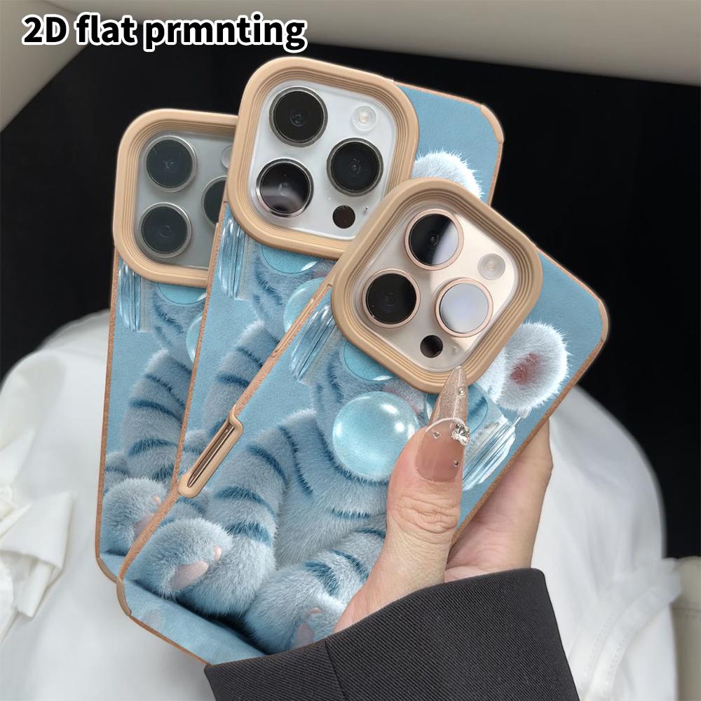 Phone Case: 2D flat lambskin suitable for iPhone 18, 17, 16, 15, 14, 13 Pro film protective case,white tiger plush, Christmas and Halloween gift