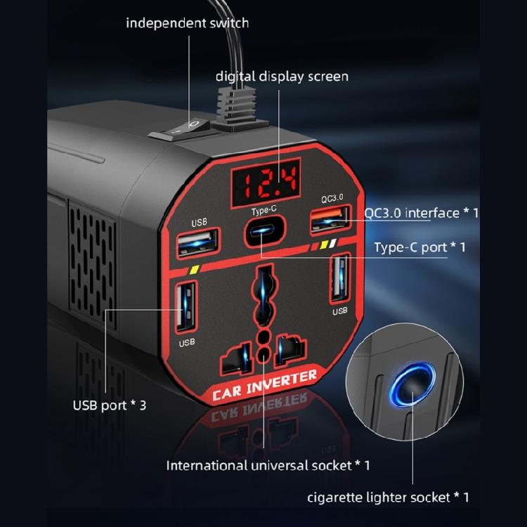 Универсальный автомобильный инвертор 200 Вт с 2 портами USB Type C, DC12V 24V в AC220V, адаптер-прикуриватель для поездок