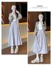 Women's H560 High Waist A-Line Gray Knit Skirt - Slim Fit, Long Umbrella Style for Spring and Autumn