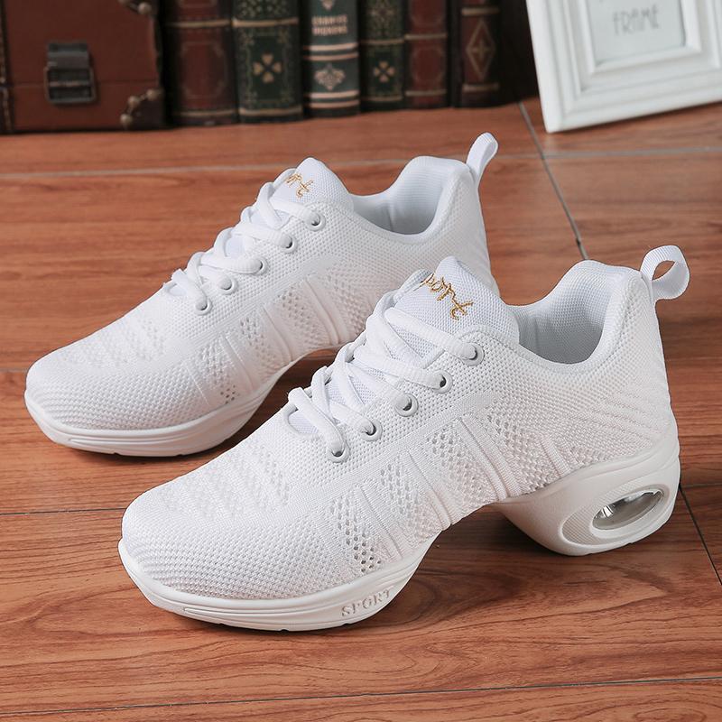 Женская танцевальная обувь Кроссовки Джаз Современные танцевальные туфли Сетчатые Красные Черные Белые Розовые Увеличивающие рост Туфли на воздушной подушке Танцевальная обувь