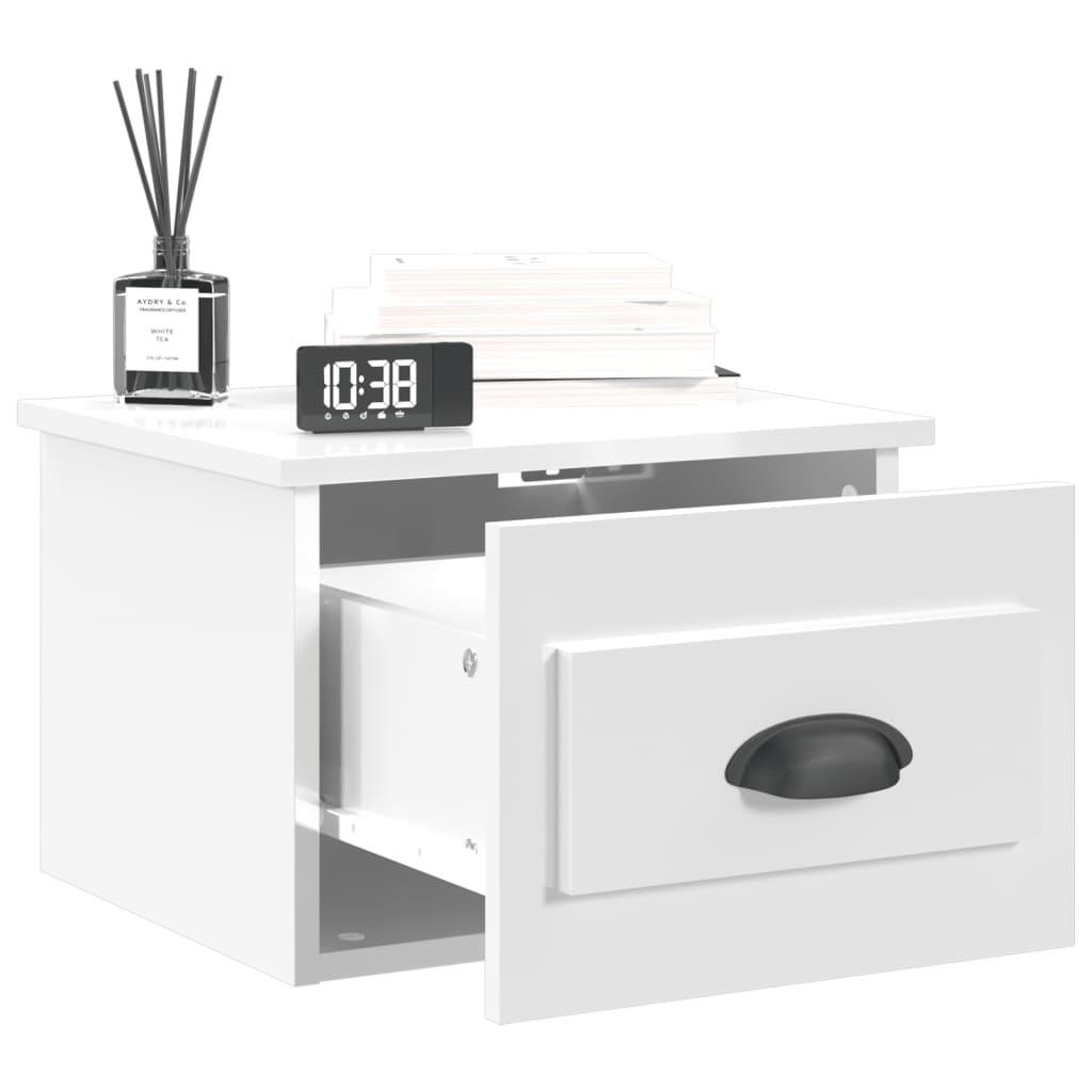 Wall Mounted Nightstand High Gloss White 41.5 x 36 x 28 cm