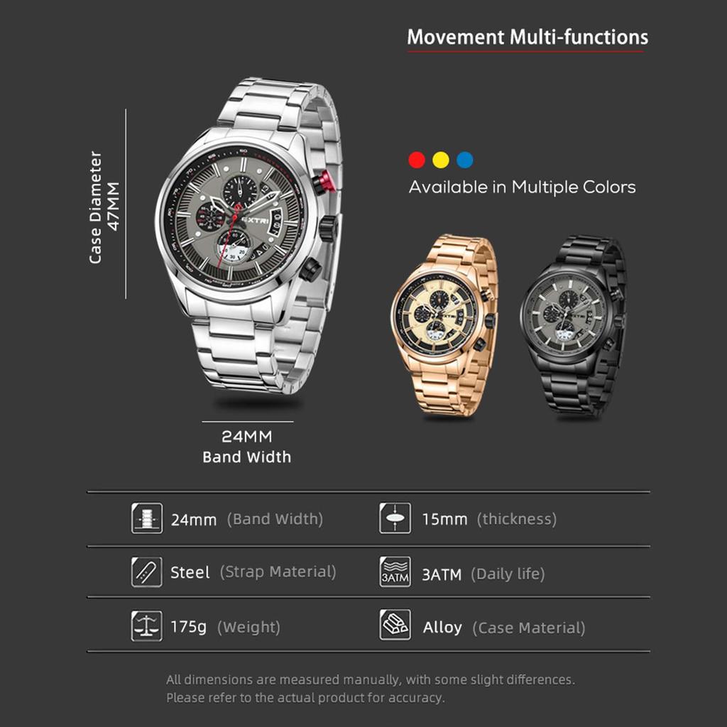 Модные деловые мужские часы Кварцевые часы Хронограф Водонепроницаемые наручные часы Мужские часы с большим циферблатом Повседневные часы Аналоговые мужские часы с календарем