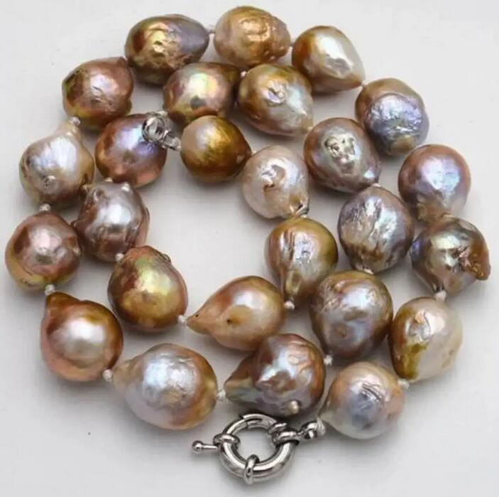 Real Natural Natural 14x17mm Reborn Baroque Edison Pearl Knot Jewelry Necklace 18"