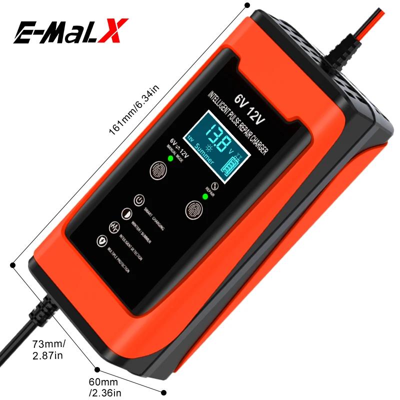 6V 12V 6A Car Battery Charger Universal Smart Fast Charge Cycle GEL Lead-Acid Charger Auto Motorcycle Pulse Repair LCD Display