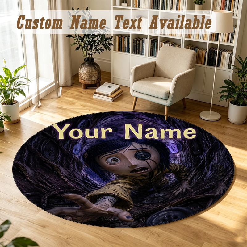 Coraline Other Mother Personalized Round Rug Support Custom Name, Soft Home Decor Mat