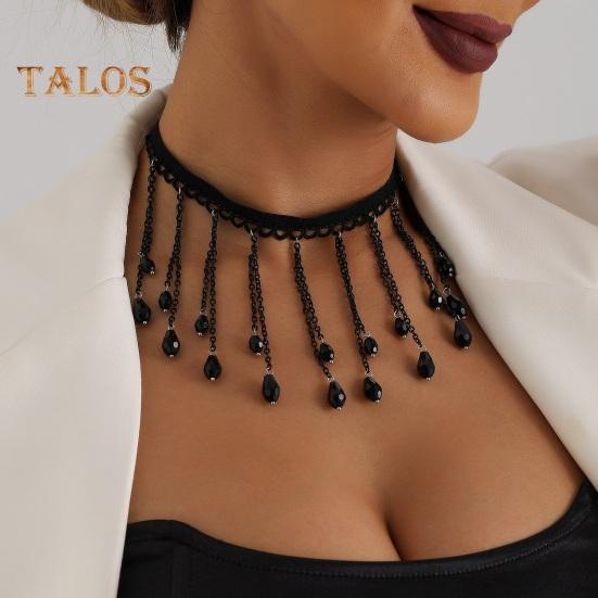 Gothic Choker Necklace Lightweight French Crystal Tassel Metal Necklaces with Adjustable Length for Women