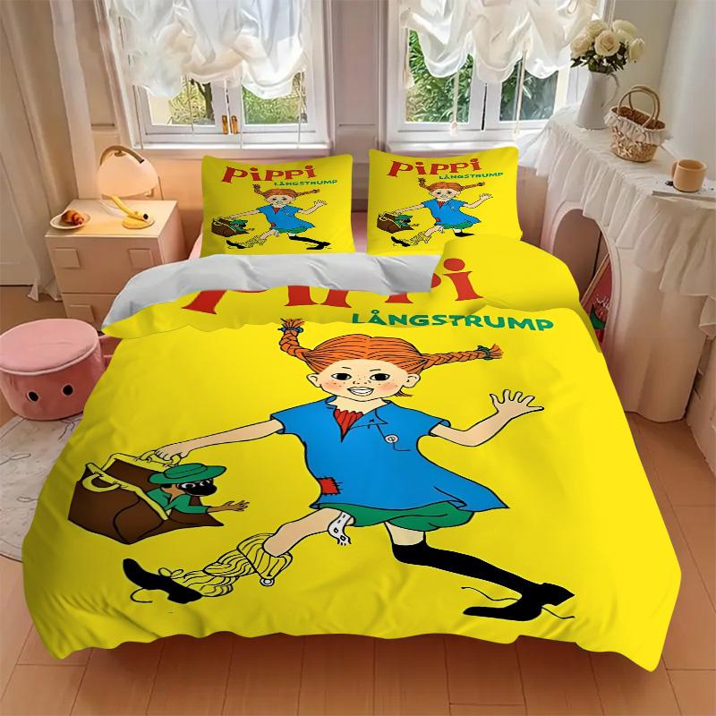 Pippi Adventure Print 3Pcs Bedding Setduvet Cover With 2 Bedropillowcase Home Birthday Gift