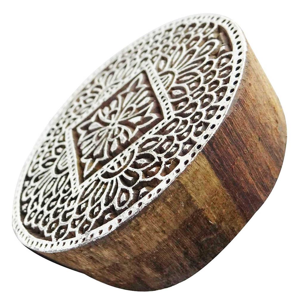 IBA Indianbeautifulart Круглая форма Окраска Блок-печать на деревянном штампе границы ткани одежды