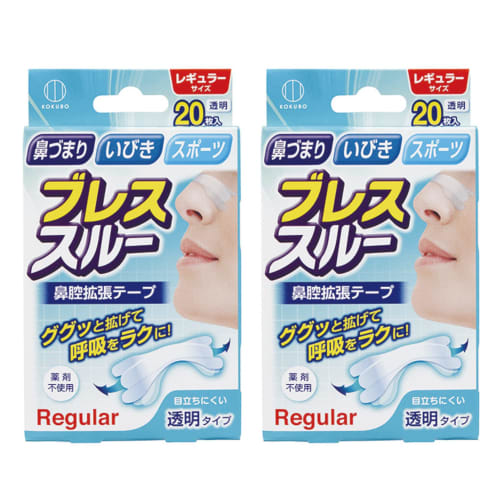 Kokubo Industries Breath Through (20 sheets x 2 packs / Transparent Type) Nasal Dilator Tape, Anti-Snoring Tape (Regular Size) KH-043