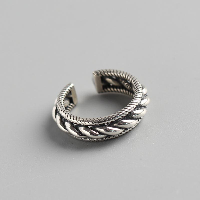 Korean Dongdaemun Heavy Industry Sterling Silver Three-layer Twisted Personality Creative Classic Simple Open Women's Ring