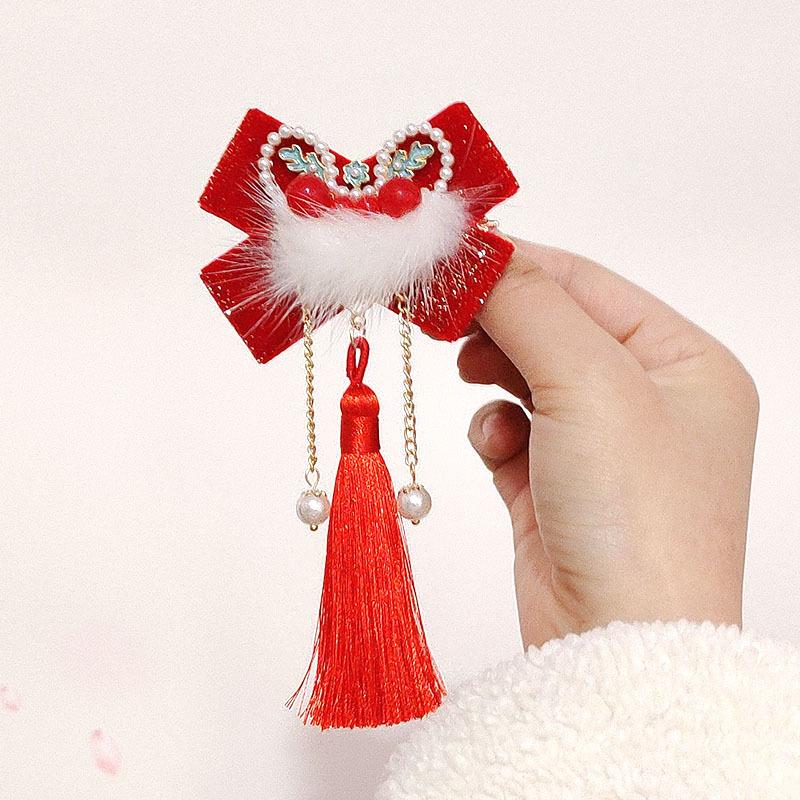 2024 New Chinese New Year Hair Clip Hanfu Accessories Chinese Style Children Cute Tassel Hair Clip Princess Hair Clip Headwear