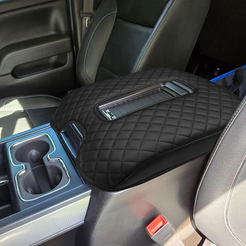 Center Console Cover Compatible With -2024 2025 Chevy Silverado/GMC Sierra Jump Seat Accessories, Middle Console Armrest Lid Leather Protective