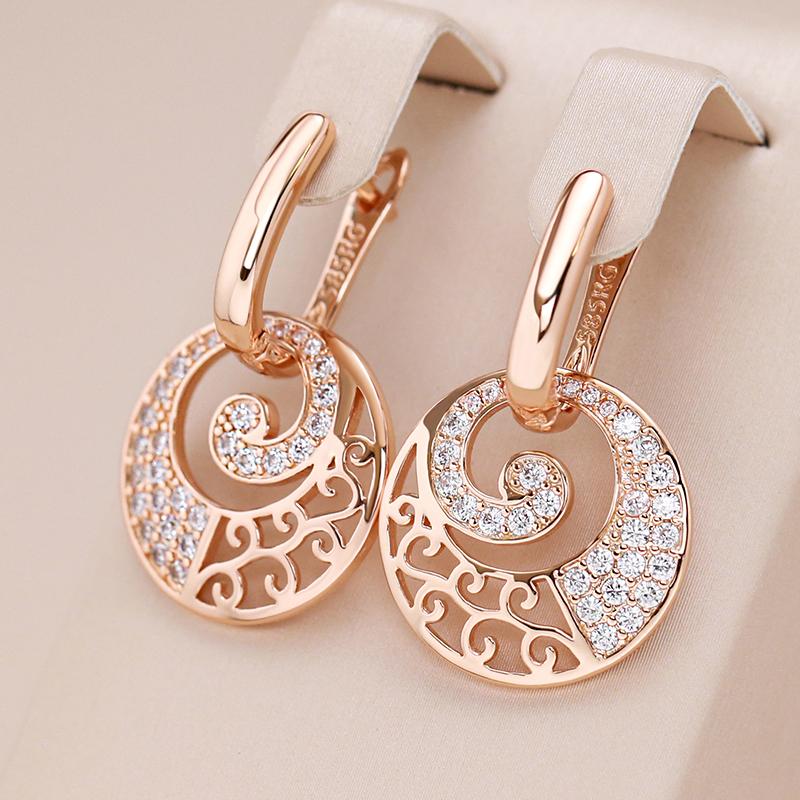 Crystal Flower Drop Earrings For Women  Rose Gold Color With Natural Zircon Accessories High Quality Daily Jewelry
