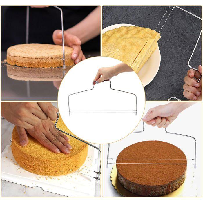 Coupe-gâteau - HAWUJ - 2 pièces réglables - Acier inoxydable - 8 niveaux - Fils dentelés