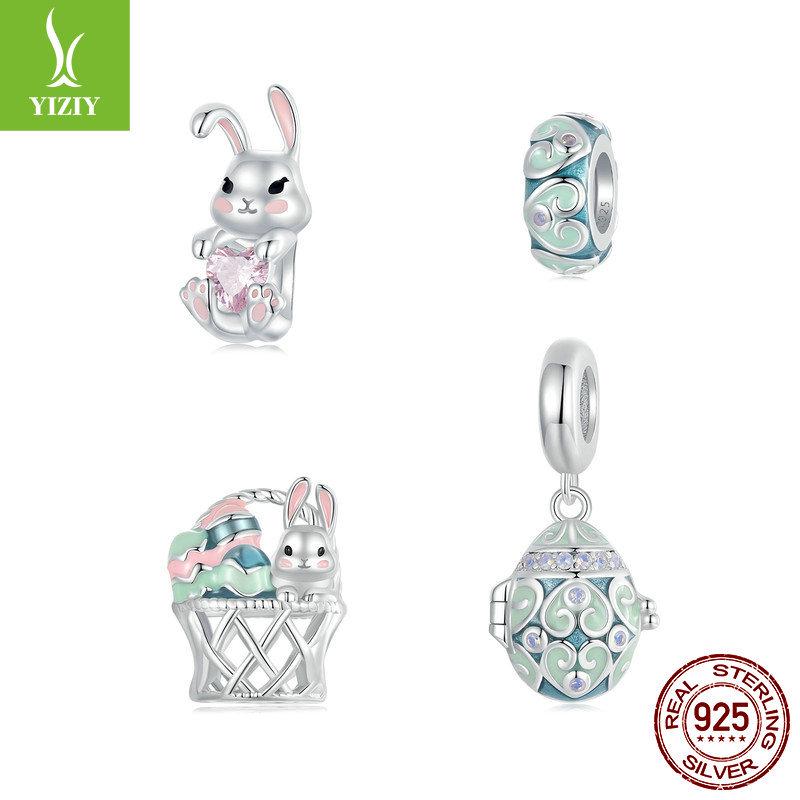 Yinziyun Sterling Silver Easter Egg Rabbit Bracelet Kit with S925 Beads and Spacers