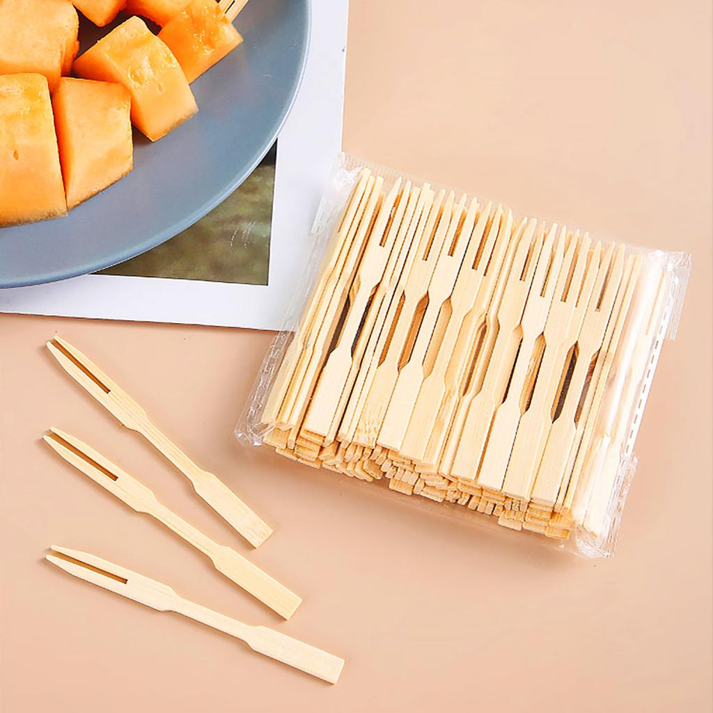 80pcs - Disposable Bamboo Fruit Fork for Cake and Dessert