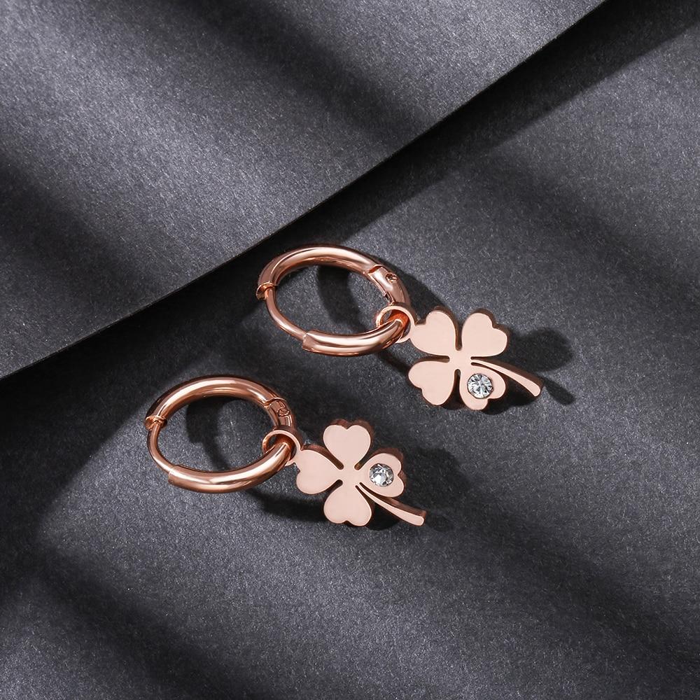 2022 Four Leaf Clover Earrings For Women Gold Silver Plated Hoops Earrings Trend Stainless Steel Female Eardrop Gift Jewelry