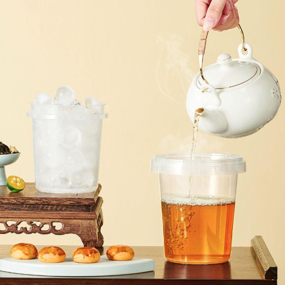 10pcs 500/750/1000ml Ice Cube Bucket with Lid Food Storage Jar Milk Tea Bucket Milk Tea Shop