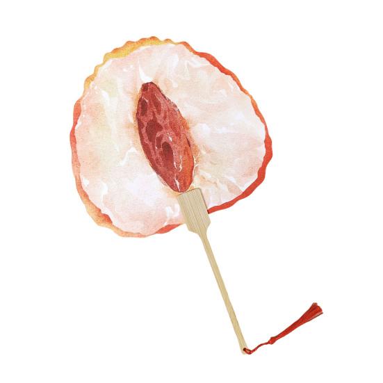 Fruit Print Fan with Wooden Long Handle Portable Lightweight Outdoor Travel Camping Picnic Summer Handheld Round Paper Fan