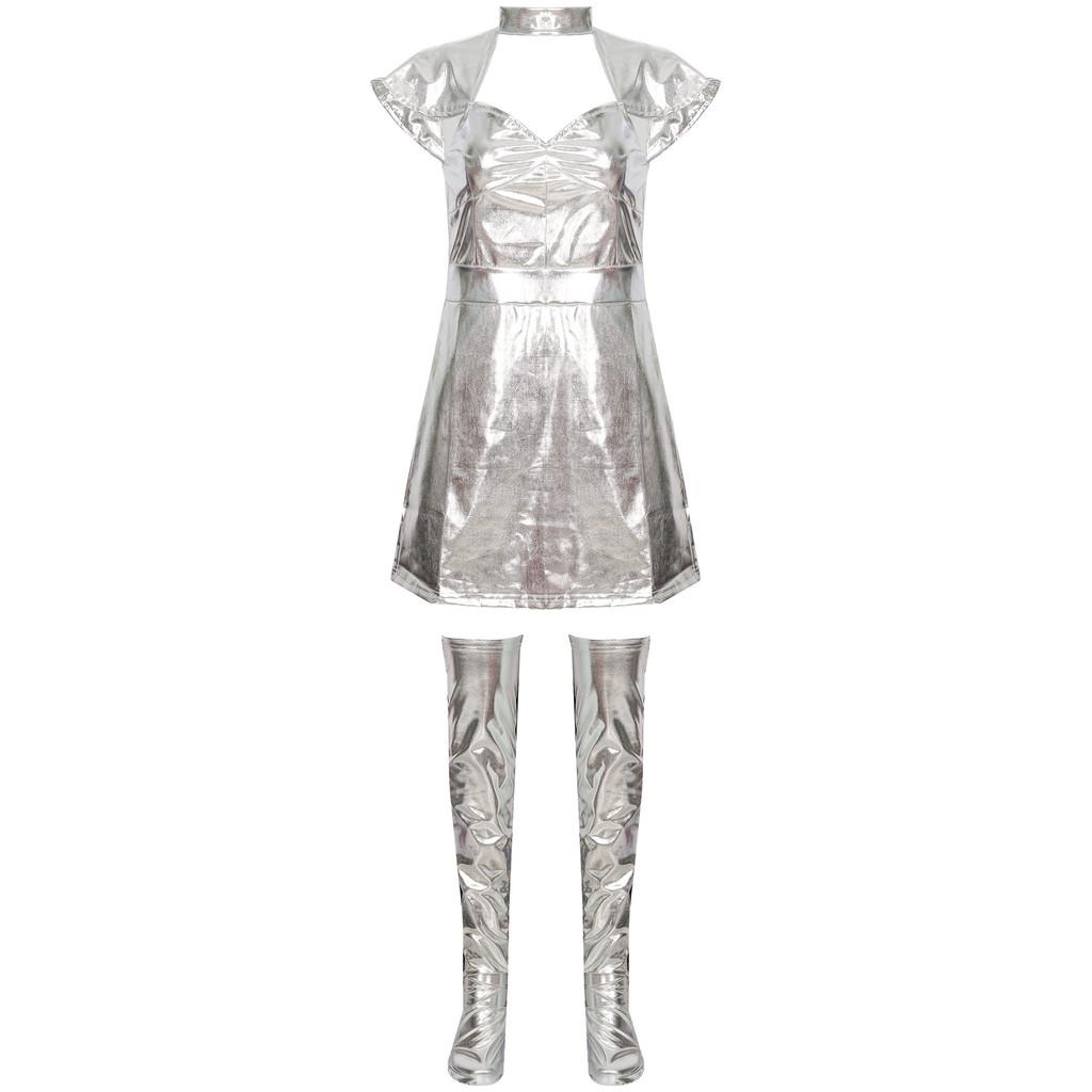 Bodysuit Space Silver Costume Halloween Cosplay Party Show Set Dress