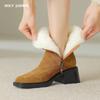 2024 New Women Ankle Boots Winter Wool Warm Short Boots Genuine Leather Thick Heels Square Toe Office Lady Working Shoes Woman
