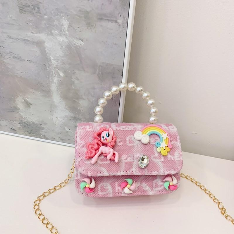 Trendy Rainbow Pony Cartoon Wallet Stylish Lightweight Crossbody Bag For Girls Preschool